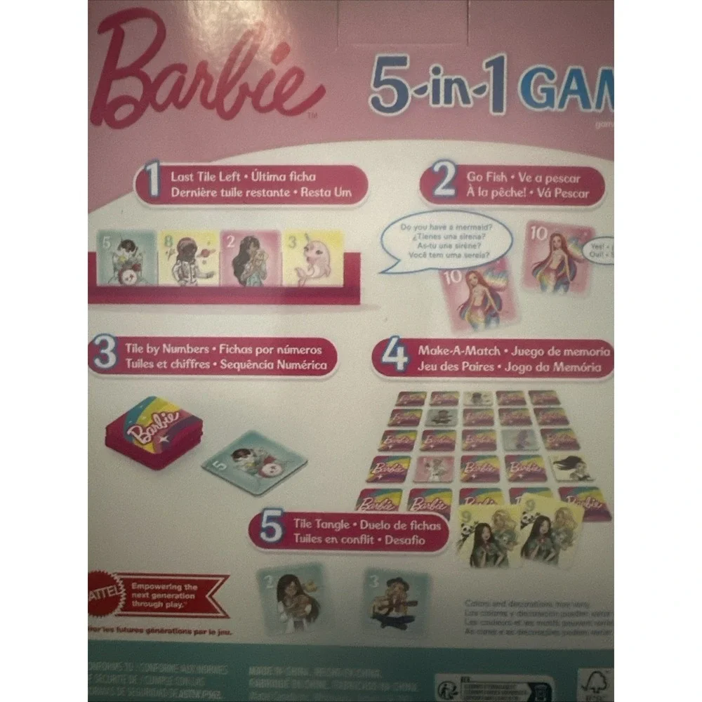 Barbie 5-in-1 Kids Games Set for Travel, Parties and Game Nights with Family